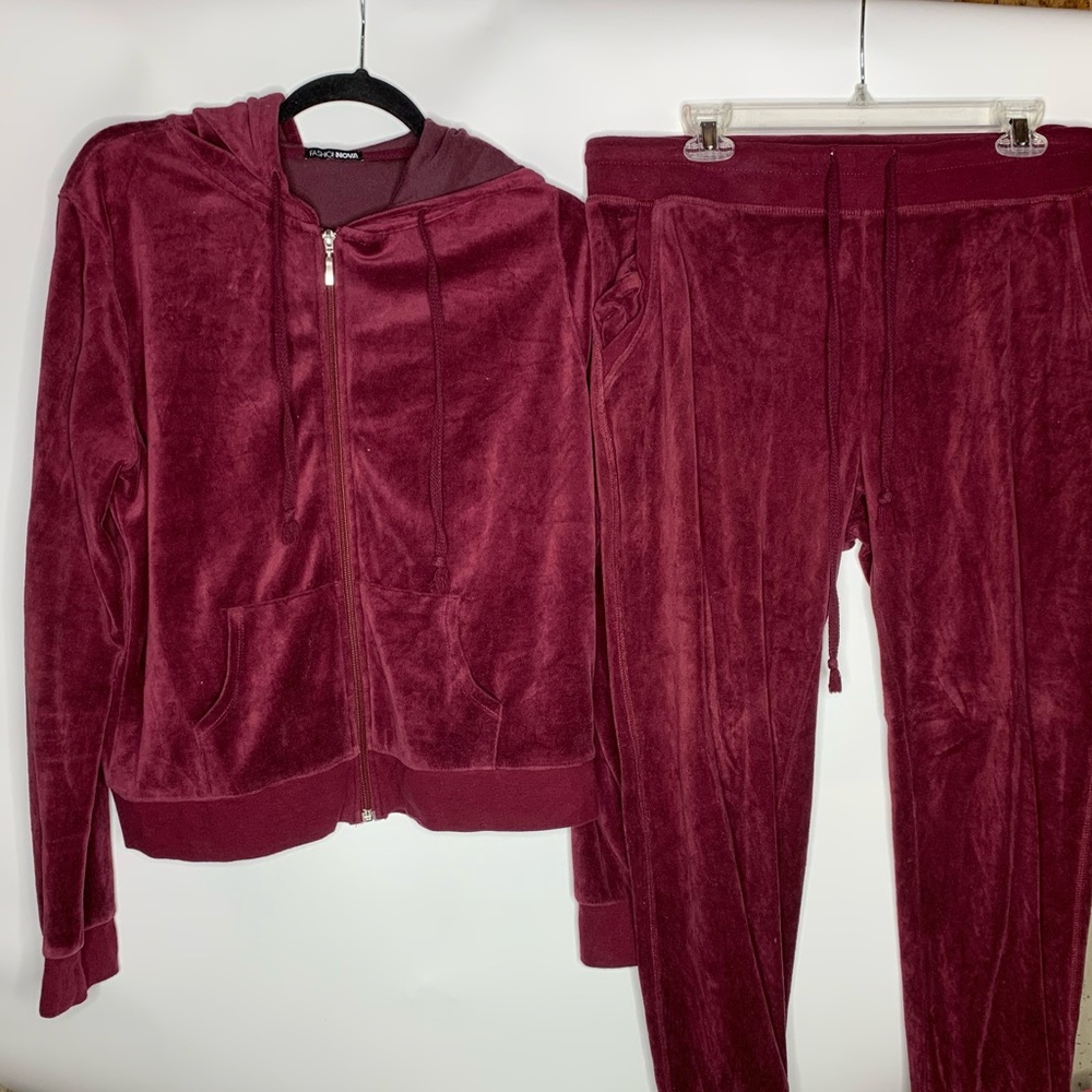 Burgundy Velour Hoodie & Jogger Set